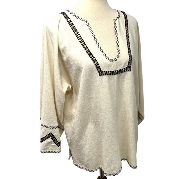 Ulla Johnson Silk Cream Embroidered Split Neck Peasant Top Women’s 8 - Picture 7 of 10